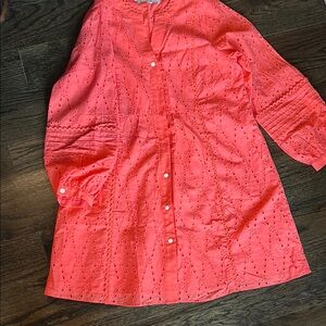 LOFT Vibrant Coral Eyelet Blouse
